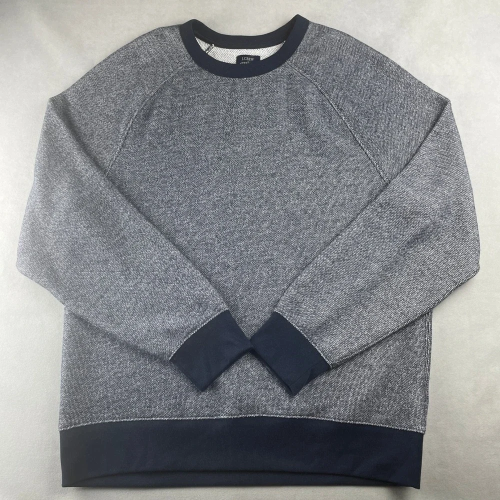 J Crew Authentic Fleece Sweatshirt XL‎ Blue Heathered Raglan Crew Neck Pullover